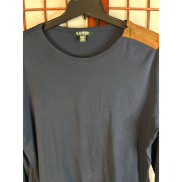 Lauren Ralph Lauren long-sleeved top, navy blue,  brown suede accents 1X - Picture 4 of 8